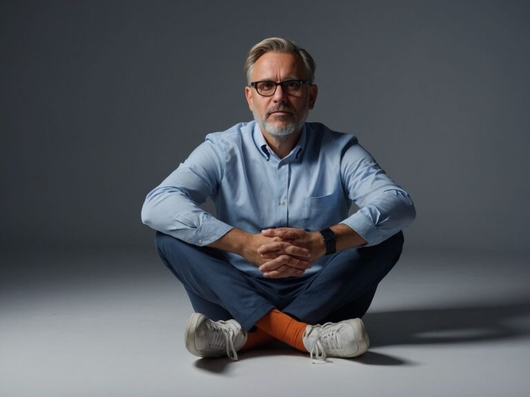 Homem de meia idade sentado no chão, a partir dos 5 anos começam os problemas na próstata