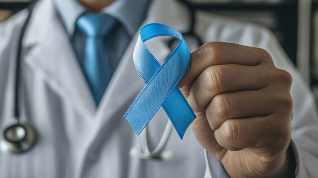 Câncer de próstata tem cura? Médico segura laço azul, que é símbolo do Novembro Azul